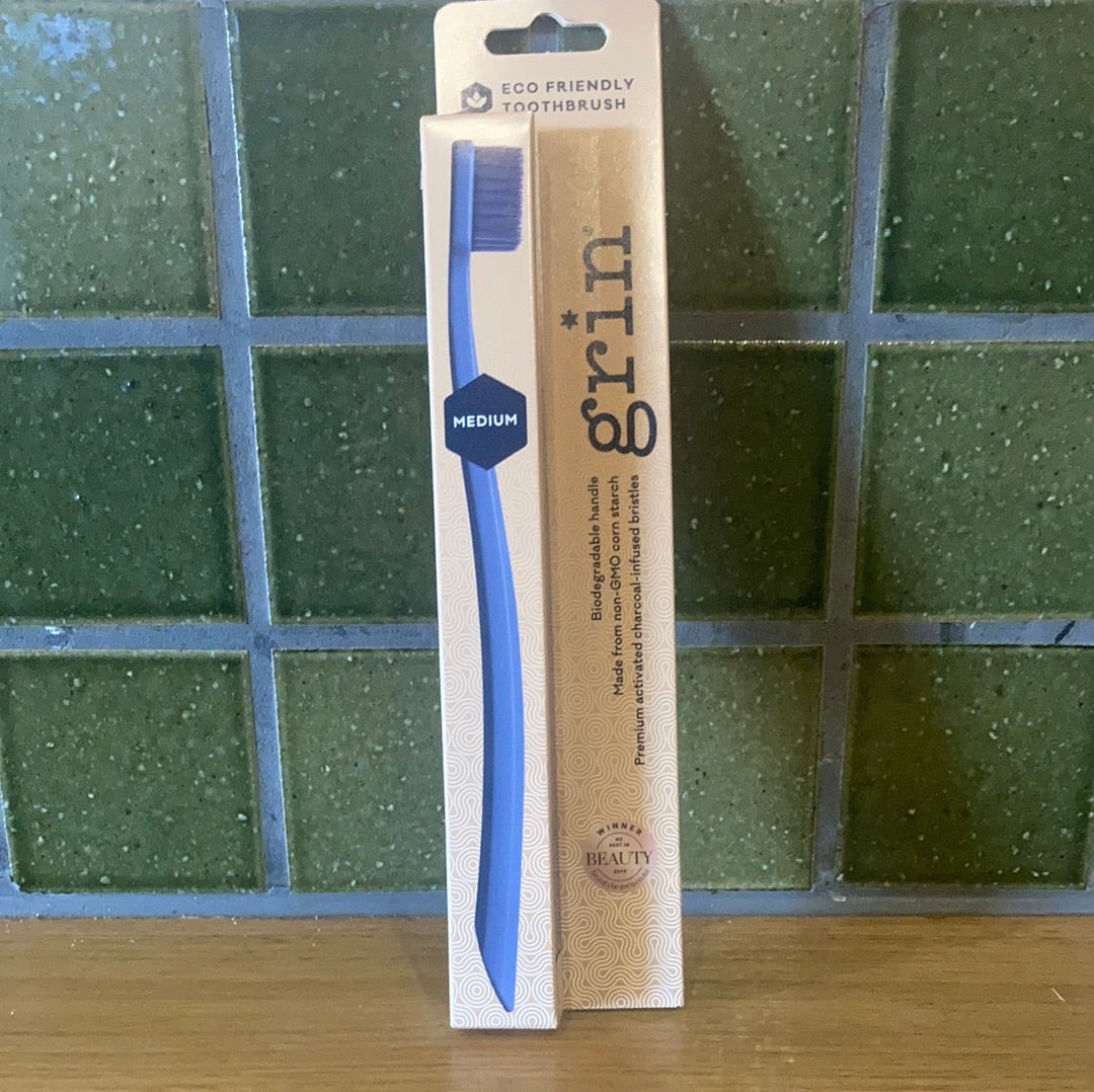 Grin Toothbrush Medium Navy Blue Rhubarb Rhubarb Organics