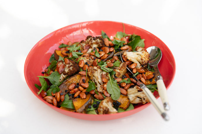 Recipe: Roast Pumpkin + Cauliflower Salad with honeyed almonds