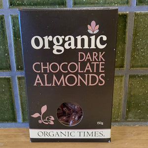 Organic Times Dark Choc Almonds 150g