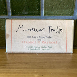Monsieur Truffe Bar Dark 70% Almonds & Caramel 100g