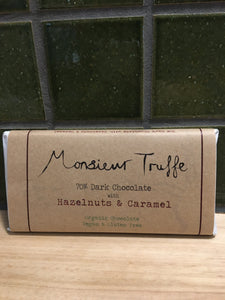 Monsieur Truffe Bar Dark 70% Hazelnuts & Caramel 100g