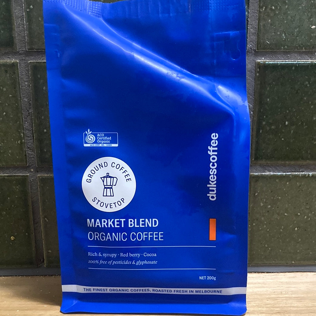 Dukes Coffee Organic Market Blend Ground 200g