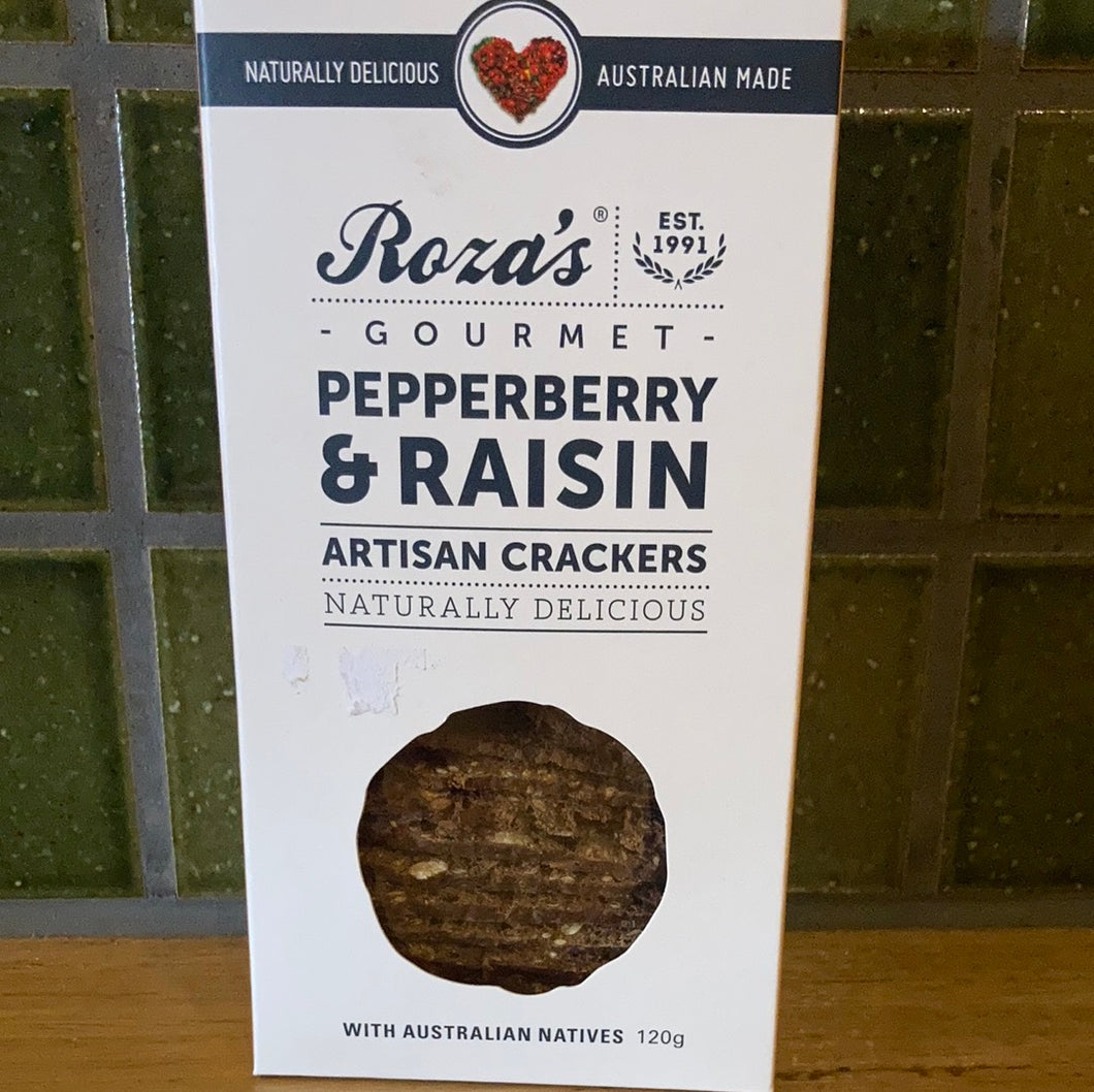 Roza's Gourmet Artisan Crackers Pepperberry and Raisin 120g
