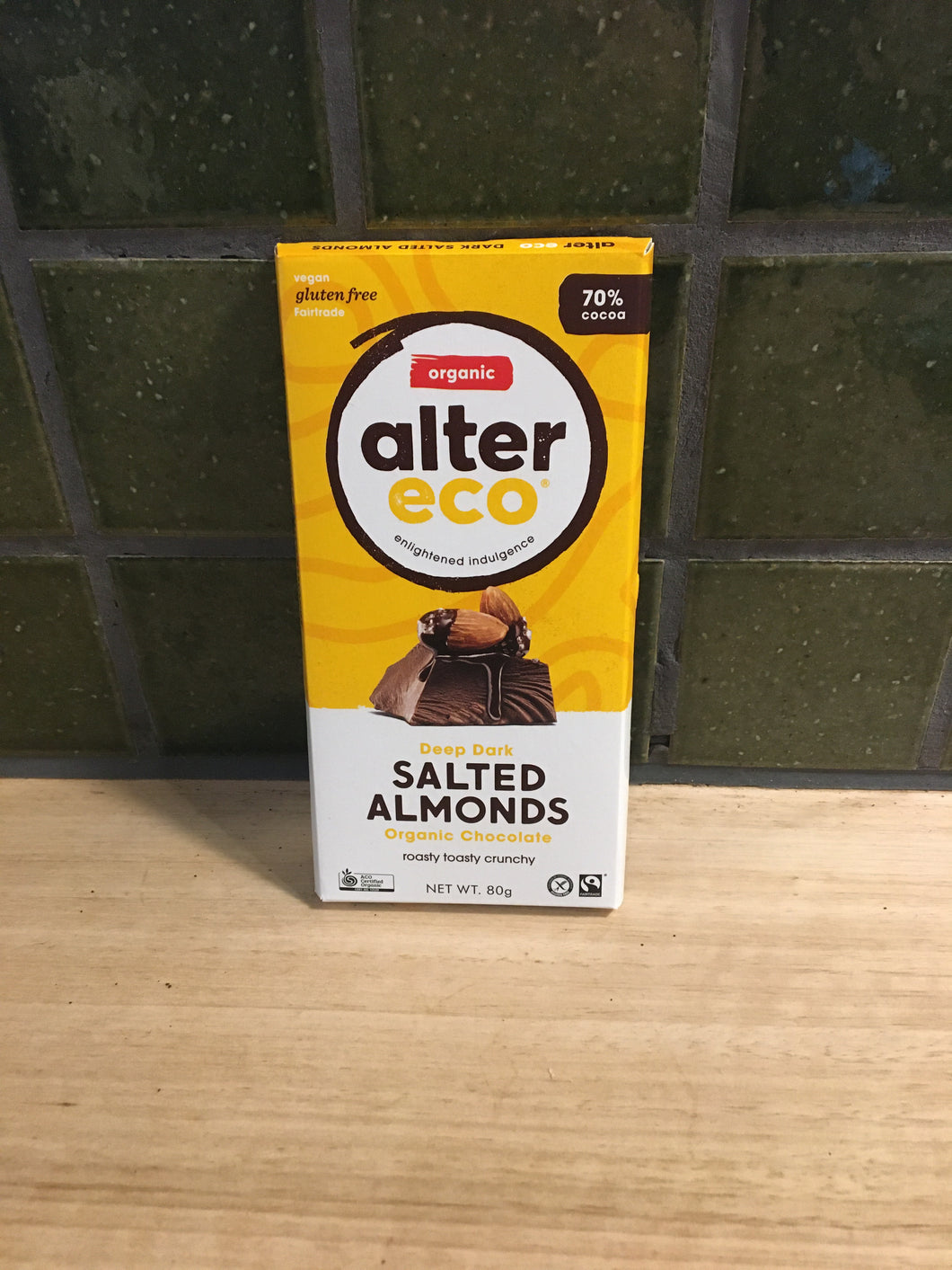 Alter Eco Chocolate Block Deep Dark Salted Almonds 80g
