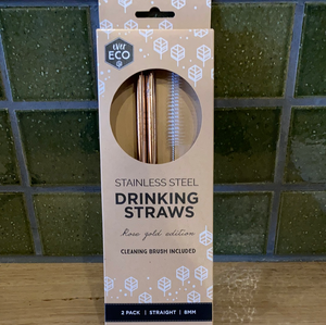 Ever Eco Straws 2Pack+Brush Stainless Steel Rose Gold Straight
