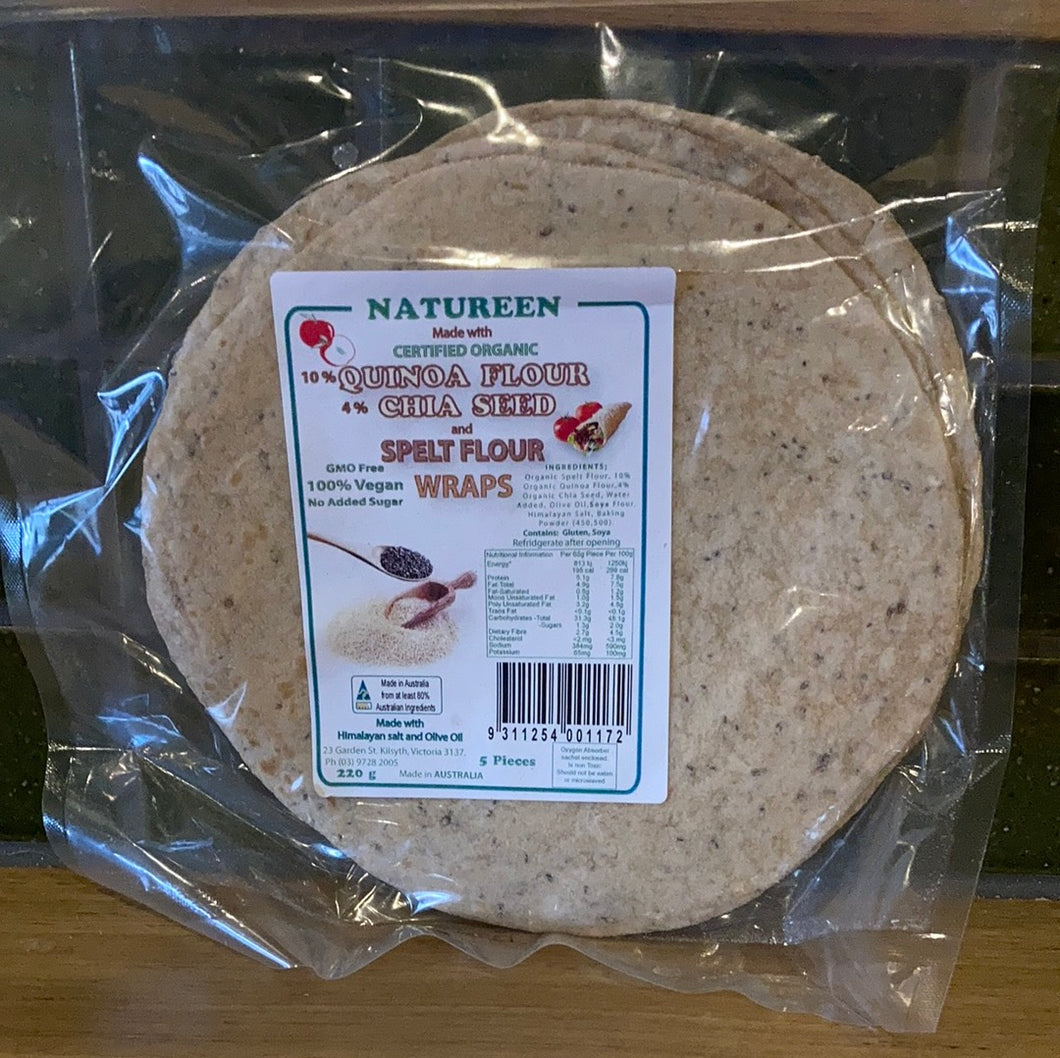 Natureen Organic Spelt Flour Wraps Quinoa Flour Chia Seed 220g