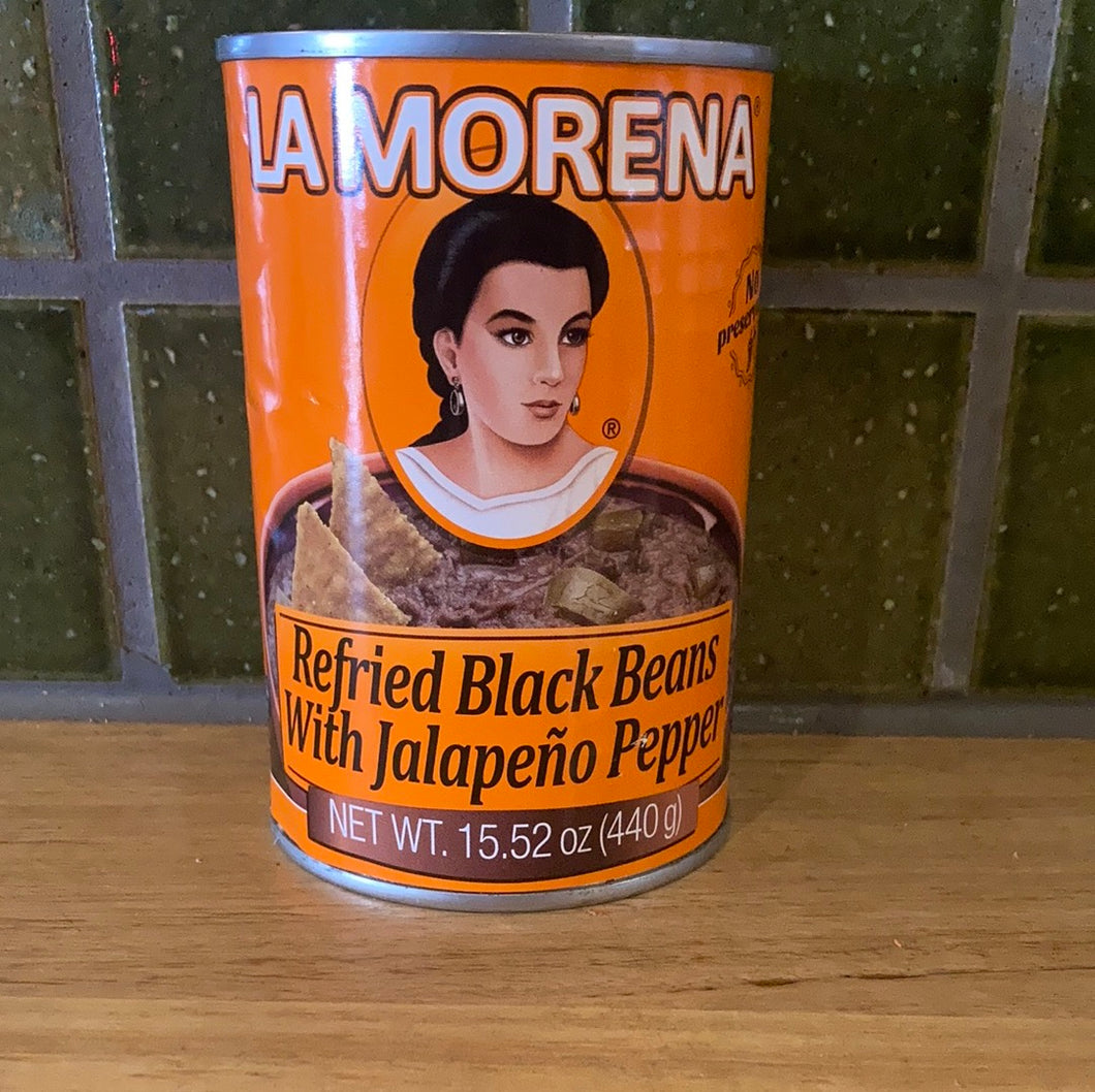 La Morena Refried Black Beans with Jalapenos Can 440g