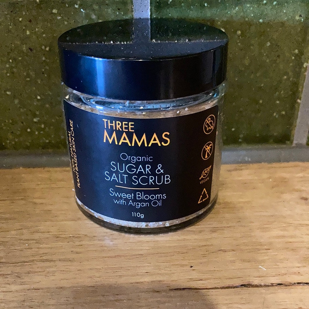 Three Mamas Organic Sugar and Salt Scrub Sweet Blooms w/ Argan Oil 110g