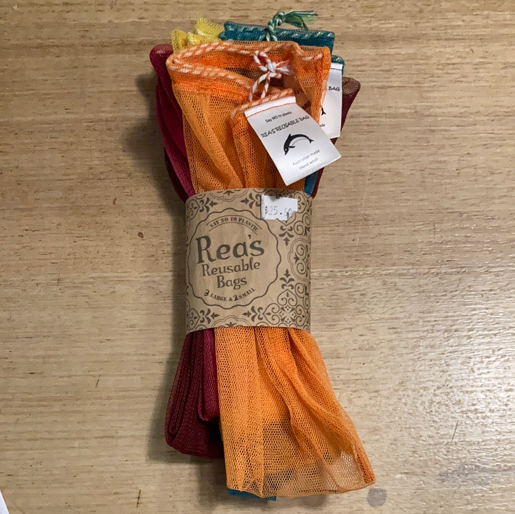 Rea's Reusable Bags 3 Large & 2 Small