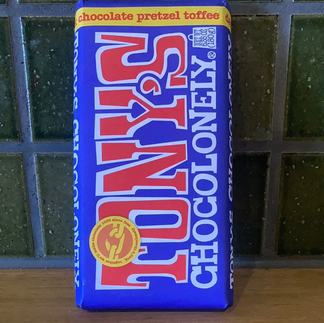 Tony's Chocolonely Dark Milk Pretzel Toffee 180g – Rhubarb Rhubarb Organics