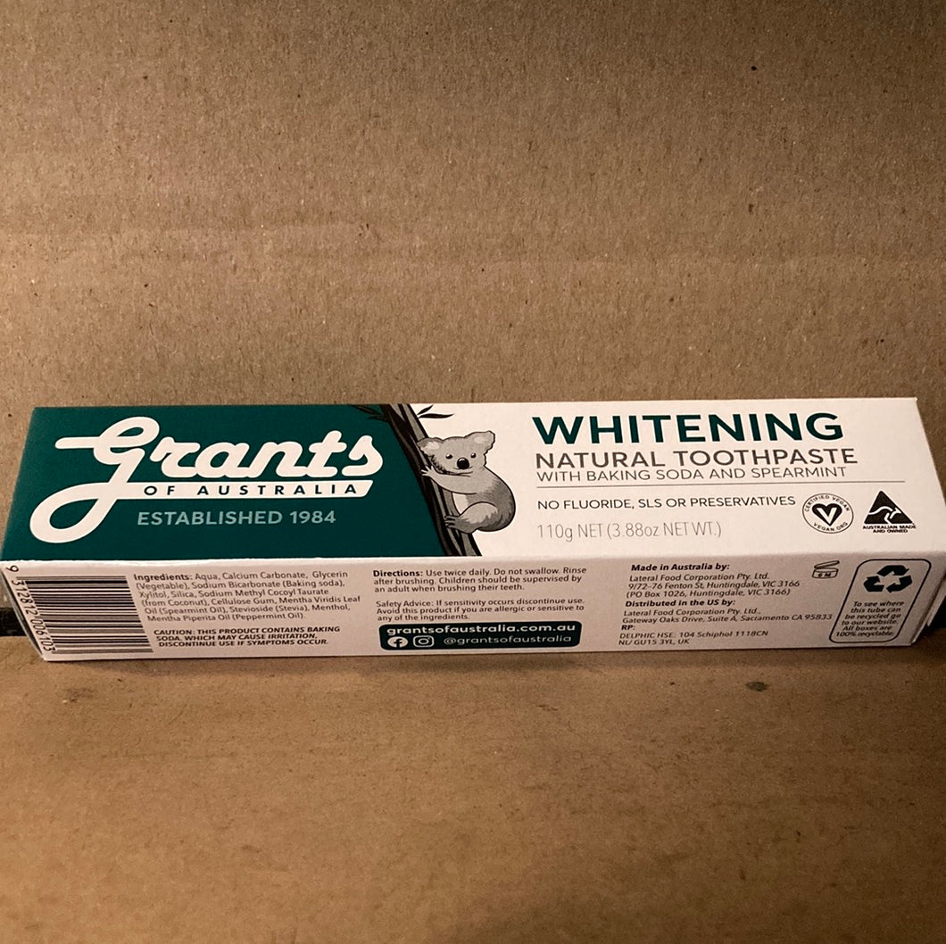 Grants Toothpaste Whitening w Baking Soda and Spearmint 110g